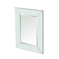 Curved Rectangle Wall Mirror with Tempered Glass, Stainless Steel Frame, 31.75" L x 23.8" W x 1.18" H, Clear(m-7)