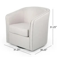 Barrel Style Upholstered Swivel Club Chair with Contemporary Design, Nailhead Trim, 31.25" L x 30.25" W x 31.25" H, Wheat(m-3)