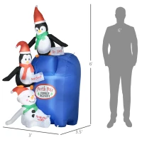 HOMCOM 6ft Christmas Inflatables Outdoor Decorations North Pole Mailbox with Penguins and Snowman, Blow-Up Yard Christmas Decor with LED Lights Display(m-3)
