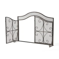 Modern Iron Fire Screen with Single Panel Design and Fine Mesh, Geometric Pattern, and Easy Assembly, 41" L x 9.75" W x 31.75" H, Black(m-8)
