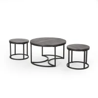 Vinsetto Modern Industrial Fir Wood Nested Coffee Table Set, 3-Piece with Powder-Coated Iron Frames and Wire-Brushed Tabletops, 31.5"x31.5"x18.5", Black+Silver(m-2)