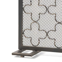Modern Iron Fire Screen with Single Panel Design and Fine Mesh, Geometric Pattern, and Easy Assembly, 41" L x 8" W x 30.75" H, Black+Gold(m-7)
