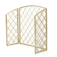 Modern Single Panel Iron Fireplace Screen with Durable Iron Frame, Rustproof Solid Free Standing Fire, 53.2" L x 1.7" W x 32" H, Gold(m-9)