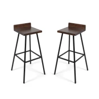 Vinsetto Contemporary Indoor Acacia Wood Bar Stools Set of 2 with Iron Legs and Footrests, Handcrafted, 17.25" x 17.25" x 33", Brown(m-2)