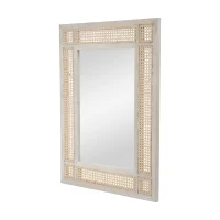 Modern Accent Rectangle Wall Mirror with Mango Wood Frame, Handcrafted Wicker Cane Border, 26.75" L x 1" W x 35.5" H, Natural(m-8)