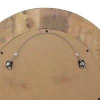 Handcrafted Mango Wood Round Mirror with Aluminum Fitted Floral Design, 22.5" L x 1" W x 22.5" H, Natural(m-7)