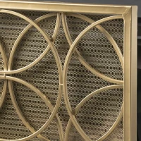 Stylish Single Panel Iron Fireplace Screen With Durable Iron Frame, Modern Overlapping Circle Design, 41.1" L x 9.25" W x 31.1" H, Gold(m-6)