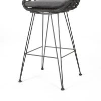 Outdoor Wicker Barstools Set of 2 with Cushions, Handcrafted Faux Rattan, Water-Resistant Fabric, Iron Frame, 22" L x 23.25" W x 38" H, Gray(m-6)