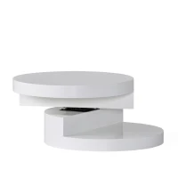 Modern Rotating Coffee Table with 2 Circular Swivel Levels, High Gloss Finish, 23.6" x 23.6" x 13", White(m-11)