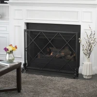 Modern Single Panel Iron Fireplace Screen with Durable Iron Frame, Rustproof Solid Free Standing Fire, 41.5" L x 8.9" W x 32.1" H, Black(m-1)