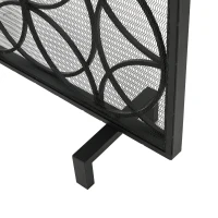 Stylish Single Panel Iron Fireplace Screen with Durable Iron Frame, Modern Overlapping Circle Design, 41.1" L x 9.25" W x 31.1" H, Black(m-8)