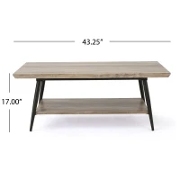 Mid-Century Coffee Table with Lower Shelf, Powder-Coated Steel Legs, MDF with Veneer, 43.25" L x 23.5" W x 17" H, Gray(m-3)