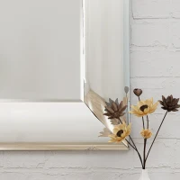 Curved Rectangle Wall Mirror with Tempered Glass, Stainless Steel Frame, 31.75" L x 23.8" W x 1.18" H, Clear(m-6)