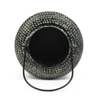 Large Indian Style Lantern with Green Patina and Black Finish, Hand-Crafted Iron, 12"L x 12"W x 15"H, Blackish Green(m-8)