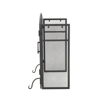 Iron Folding Fireplace Screen with Doors and 4-Piece Tool Set, Matte Finish, 50.5" x 5.5" x 32", Matte Black(m-11)