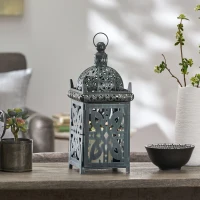 Handcrafted Iron Decorative Lantern with Black Patina Finish, Vintage Shabby Chic Design, 6.75" x 6.75" x 15.5", Black(m-5)
