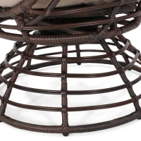 Wicker Outdoor Patio Swivel Egg Chair with Basket Shape Design and Water-Resistant Cushions, 30.5" L x 28" W x 58" H, Black(m-7)