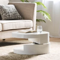 Modern Rotating Coffee Table with 2 Circular Swivel Levels, High Gloss Finish, 23.6" x 23.6" x 13", White(m-5)