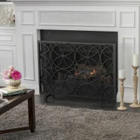 Stylish Single Panel Iron Fireplace Screen with Durable Iron Frame, Modern Overlapping Circle Design, 41.1" L x 9.25" W x 31.1" H, Black(m-4)