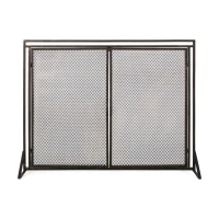 Iron Fireplace Screen with Easy Access Doors, Matte Black Finish, Hand-Crafted Details, 40" L x 10.25" W x 30.5" H, Black+Gold(m-9)