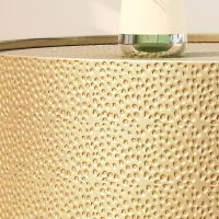 Handcrafted Round Coffee Table with Modern Hammered Metal Surface, Sturdy Iron Frame, No Assembly Required, 26" L x 26" W x 17.25" H, Gold(m-5)