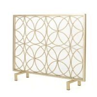 Stylish Single Panel Iron Fireplace Screen With Durable Iron Frame, Modern Overlapping Circle Design, 41.1" L x 9.25" W x 31.1" H, Gold(m-2)
