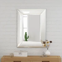 Curved Rectangle Wall Mirror with Tempered Glass, Stainless Steel Frame, 31.75" L x 23.8" W x 1.18" H, Clear(m-4)