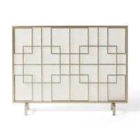 Modern Iron Fire Screen with Single Panel Design and Fine Mesh, Geometric Pattern, and Easy Assembly, 41" L x 8" W x 30.75" H, Gold(m-8)