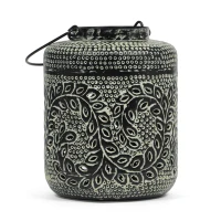 Large Indian Style Lantern with Green Patina and Black Finish, Hand-Crafted Iron, 12"L x 12"W x 15"H, Blackish Green(m-2)