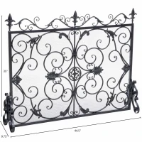 Traditional Fireplace Screen with Victorian Inspired Design, Wrought Iron with Ornate Detailing, 44.5" L x 9.75" W x 35" H, Black+Gold(m-3)