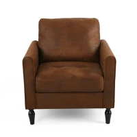 Contemporary Club Chair with Plush Microfiber Cushions, Low Profile Design, Birch Wood Frame, 31" L x 33.25" W x 35" H, Brown(m-2)