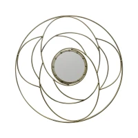 Round Flower Patterned Wall Mirror with Stainless Steel Frame, No Assembly Required, 35.25" L x 35.25" W x 1.5" H, Gold(m-2)