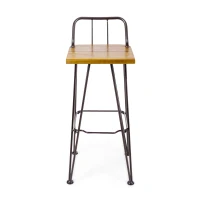Industrial Wood and Metal Barstool Set of 2 with Powder-Coated Iron Frame, Acacia Wood Seat, and Built-In Footrest, Accent Outdoor Patio Seating, 16.5" L x 17" W x 37.5" H, Brown(m-9)
