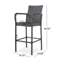 Outdoor Wicker Barstools Set of 2, Faux Rattan with Metal Frame, Weather Resistant, 24.8" L x 24.35" W x 46.5" H, Gray(m-3)