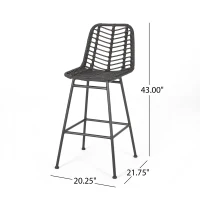 Accent Outdoor Wicker Barstools Set of 2, Hand-Wrapped Faux Rattan, Iron Frame, Assembly Required, 20.25" L x 21.75" W x 43" H, Gray(m-3)