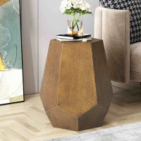 Modern Hammered Iron Geometric Side Table, No Assembly Required, 20.5" L x 19.5" W x 22.75" H, Gold(m-1)