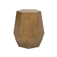 Modern Hammered Iron Geometric Side Table, No Assembly Required, 20.5" L x 19.5" W x 22.75" H, Gold(m-9)