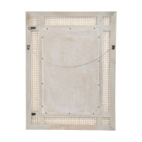 Modern Accent Rectangle Wall Mirror with Mango Wood Frame, Handcrafted Wicker Cane Border, 26.75" L x 1" W x 35.5" H, Natural(m-9)