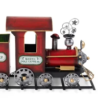 Dark Red Metal Train with Three Cars Decor, Collectible Model with Storage, 37.25"x7.6"x11", Red(m-6)