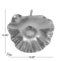 Modern Aluminum Decorative Leaf Plate, Handmade Design, Antique Nickel Finish, 15" L x 14" W x 3" H, Silver(m-3)