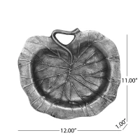 Mid Century Aluminum Decorative Leaf Plate, Handmade Design, Antique Nickel Finish, 12" x 11" x 1", Gray(m-3)