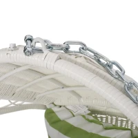 Outdoor/Indoor Wicker Hanging Chair with Water-Resistant Cushions and Faux Rattan, Professional Installation Required, 34.5" L x 25" W x 46.25" H, White+Green(m-4)