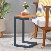 Small Size Firwood Antique Accent Table, Versatile Design with Iron Frame, 12.75" L x 10.25" W x 19" H, Black(m-1)