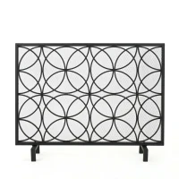 Stylish Single Panel Iron Fireplace Screen with Durable Iron Frame, Modern Overlapping Circle Design, 41.1" L x 9.25" W x 31.1" H, Black(m-10)
