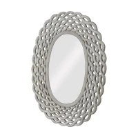 Modern Accent Wall Mirror with Handcrafted Design, Braided Border and Distressed Finish, 35.5" L x 0.7" W x 28" H, Grey(m-5)
