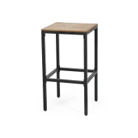 Outdoor Industrial Acacia Wood Bar Stools Set of 2, Metal Frame with Footrests, 16" L x 16" W x 30" H, Teak+Black(m-7)