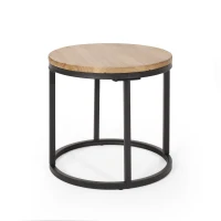 Modern Industrial Fir Wood Nested Coffee Table Set, 3-Piece with Powder-Coated Iron Frames and Wire-Brushed Tabletops, 31.5"x31.5"x18.5", Black(m-5)