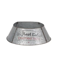 Christmas Tree Collar with Antique Silver Finish, Hammered Look, Galvanized Iron, Easy Assembly, 27.25" x 27.25" x 8.25", Silver(m-8)
