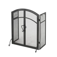 Iron Folding Fireplace Screen with Doors and 4-Piece Tool Set, Matte Finish, 50.5" x 5.5" x 32", Matte Black(m-10)