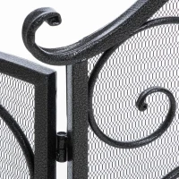 Retro style Fireplace Screen with Ornate Wrought Iron Design, Foldable Three-Panel Structure, 55.75" L x 1.75" W x 32.25" H, Black+Silver(m-6)